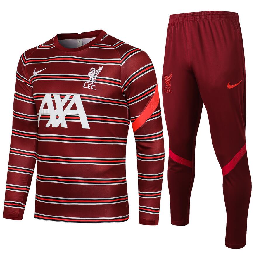 2021/22 Liverpool Red Stripe Training Kits Sweatshirt with Pants